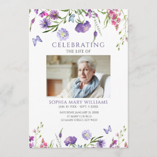 Purple Wildflowers Funeral Order of Service Program