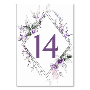 Purple Wildflowers Greenery Floral Wedding   Table Number