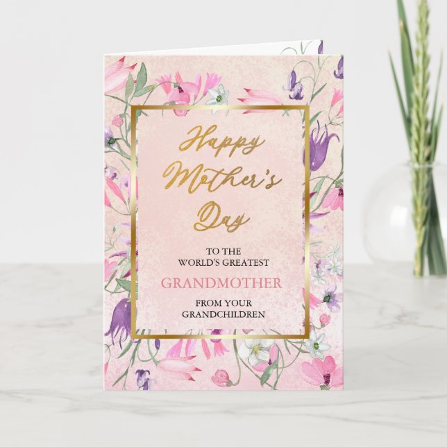 Purple Wildflowers Happy Mother's Day Grandmother  Card (Front)