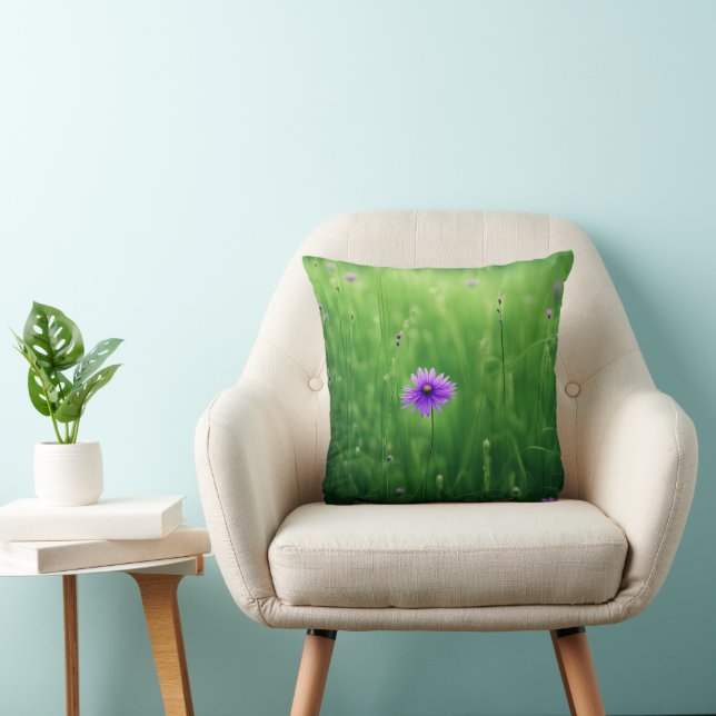 Purple Wildflowers In Green Field Throw Pillow (Chair)