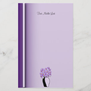 Purple Wildflowers In Sketched Vase Artwork Custom Stationery