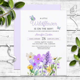 Purple Wildflowers Theme Baby Shower Invitation