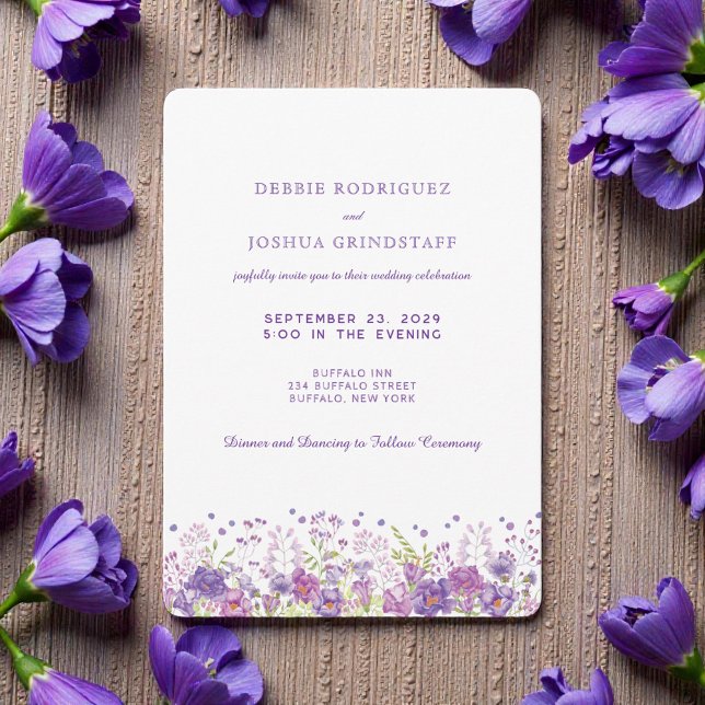 Purple Wildflowers Wedding Invitation  (Créateur téléchargé)