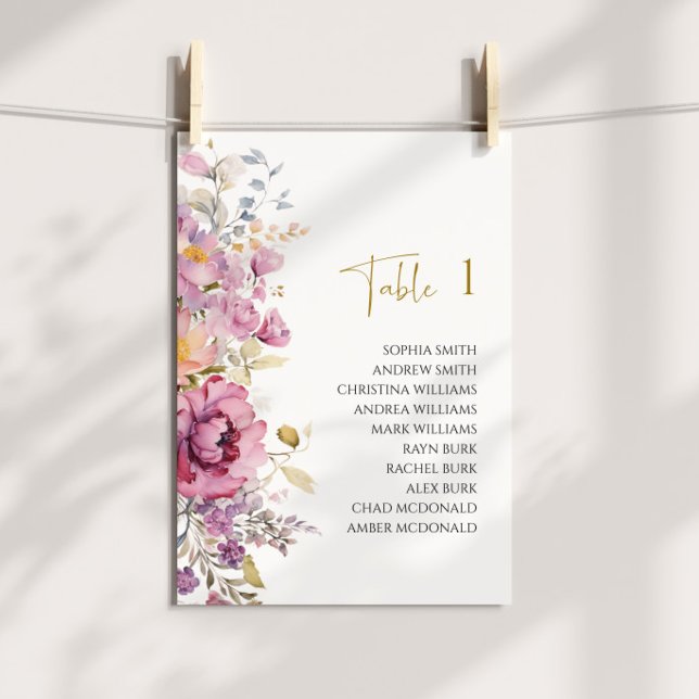 Purple Wildflowers Wedding Seating Chart Invitation (Creator Uploaded)