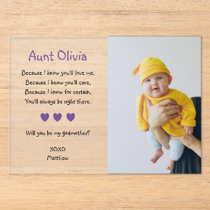 Purple Will You Be My Godmother Proposal Baptism Acrylic Invitations