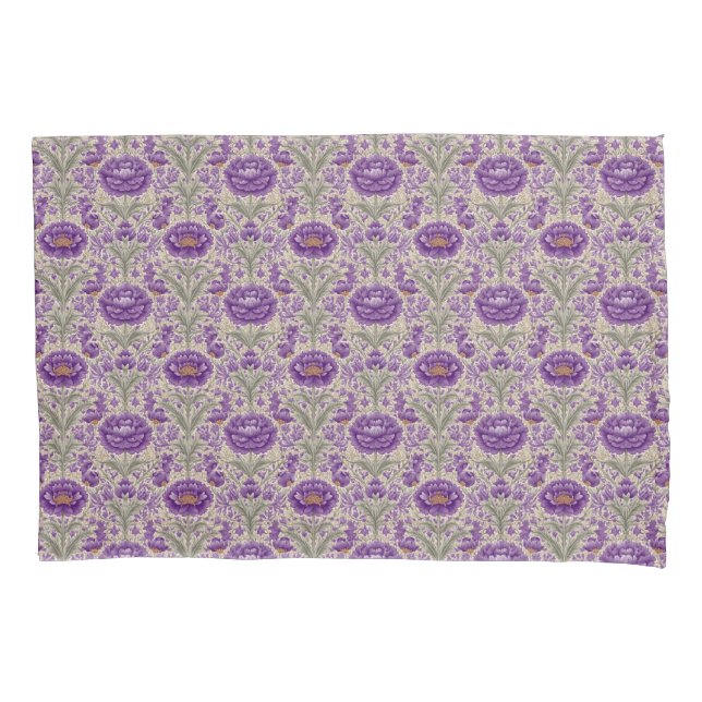 Purple William Morris Inspired Floral Pattern  Pillowcase (Front)