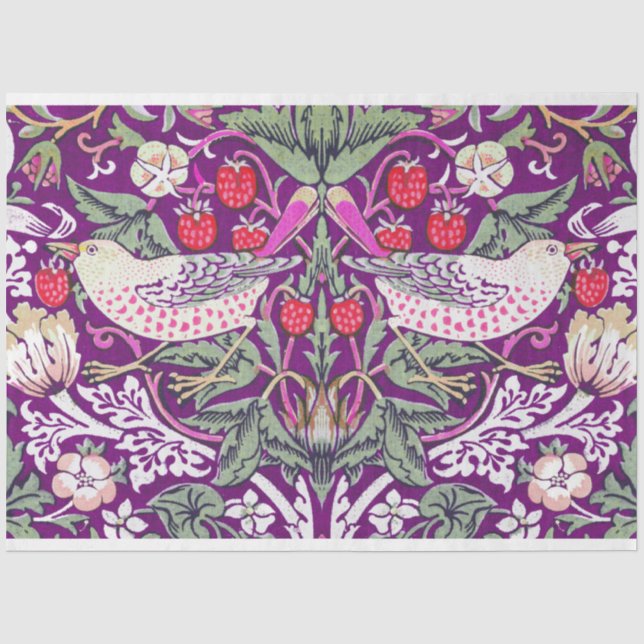 Purple William Morris Strawberry Thief  Tissue Paper (Front)