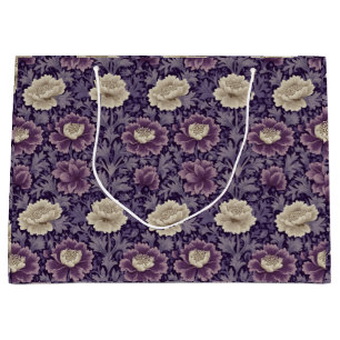 Purple William Morris Style Floral  Large Gift Bag