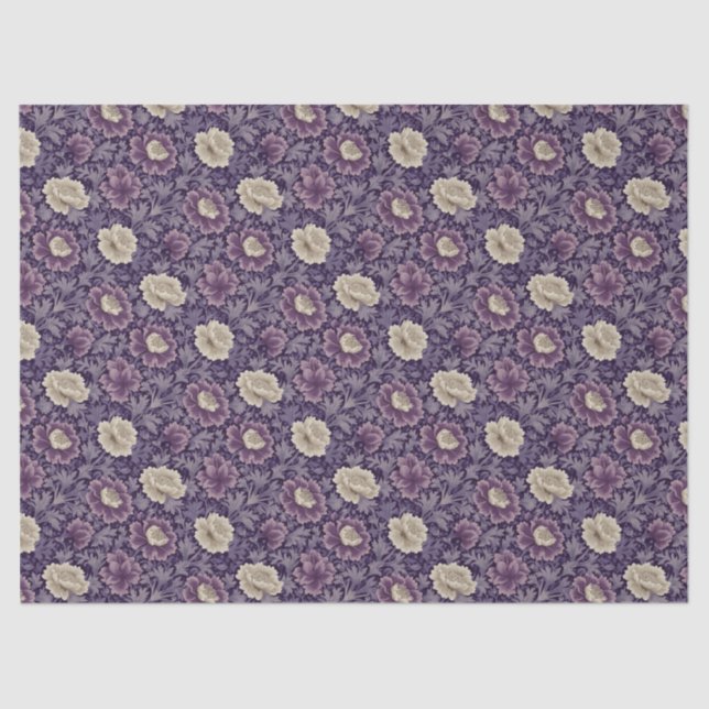 Purple William Morris Style Floral  Tissue Paper (Front)