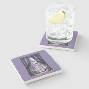 Purple Window Bats Halloween Stone Coaster