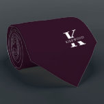 Purple Wine | Elegant Monogram Name | One-Sided Tie<br><div class="desc">An elegant one-sided necktie featuring a bold white monogram across a dark Wine purple backdrop. On top of this monogram sits your first or last name spelled out in all capitals. If you prefer a bolder look for the personal name inside of the large letter you can do the following:...</div>