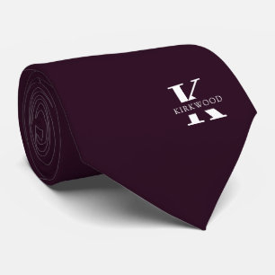 Purple Wine Elegant Monogram+Name One-Sided Tie