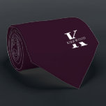 Purple Wine | Elegant Monogram Name | two-Sided Tie<br><div class="desc">An elegant two-sided necktie featuring a bold white monogram across a Wine purple backdrop.  On top of this monogram sits your first or last name spelled out in all capitals.  Over 40  unique colours are available in both one-sided and two-sided versions. You can browse them by clicking the collection.</div>