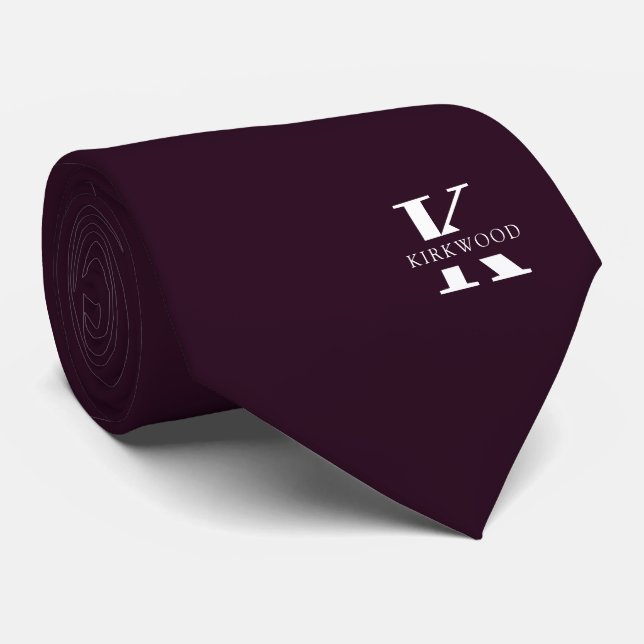 Purple Wine | Elegant Monogram+Name | two-Sided Tie (Rolled)