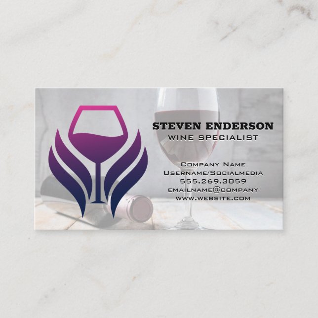Purple Wine Glass Logo Business Card (Front)