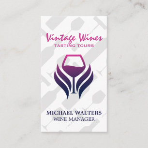 Purple Wine Glass Logo   Wine Set Pattern Business Card