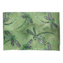 Purple Winged Dragonflies on Soft Lime Green
