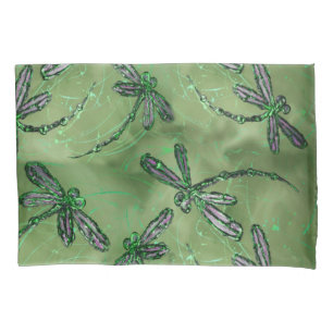 Purple Winged Dragonflies on Soft Lime Green Pillowcase