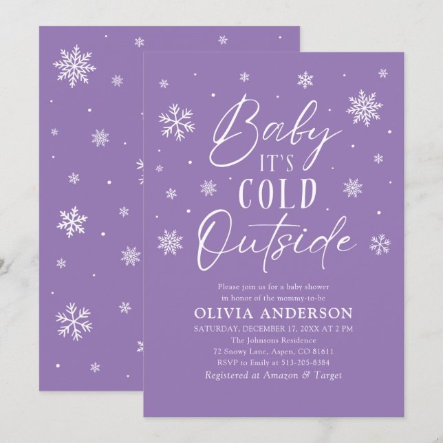 Purple Winter Baby It's Cold Outside Baby Shower Invitation (Front/Back)