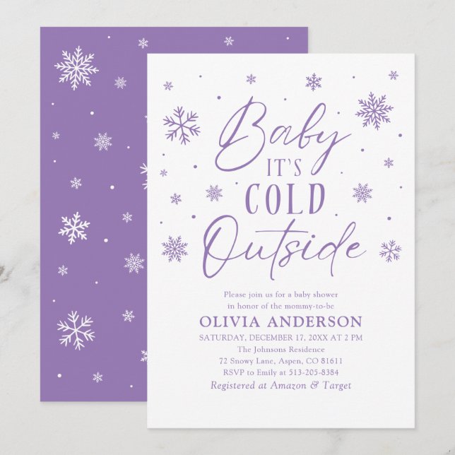 Purple Winter Baby It's Cold Outside Baby Shower Invitation (Front/Back)