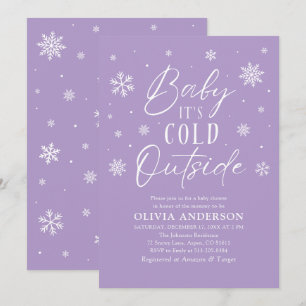 Purple Winter Baby It's Cold Outside Baby Shower Invitation