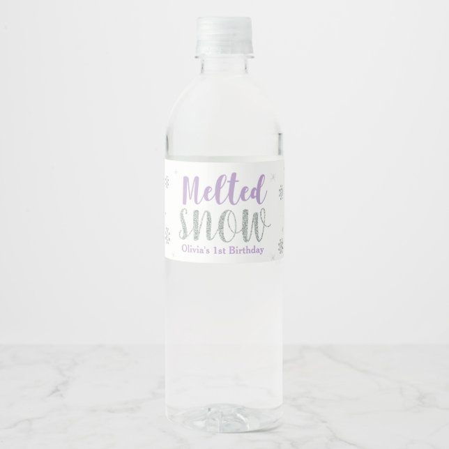 Purple Winter Birthday Party Water Bottle Label (Front)