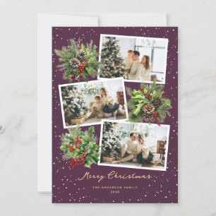 Purple Winter Botanicals Photo Christmas Card