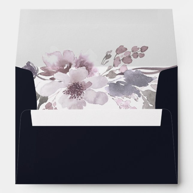 Purple & Winter Floral Elegant Wedding Envelope (Back (Bottom))