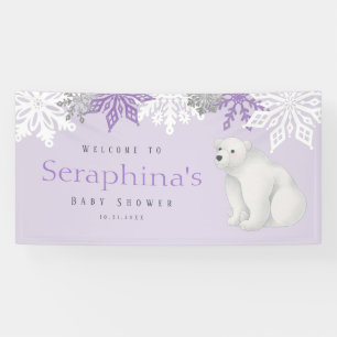 Purple Winter Polar Bear Baby Shower  Banner