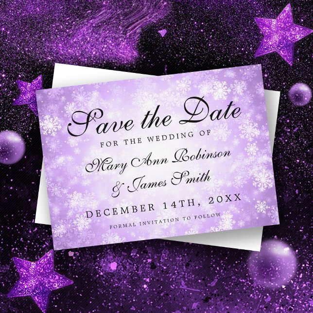 Purple Winter Wonderland Elegant Save The Date Announcement Postcard (Creator Uploaded)