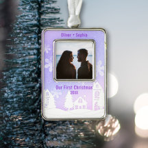 Purple Winter Wonderland Snowy Houses Photo