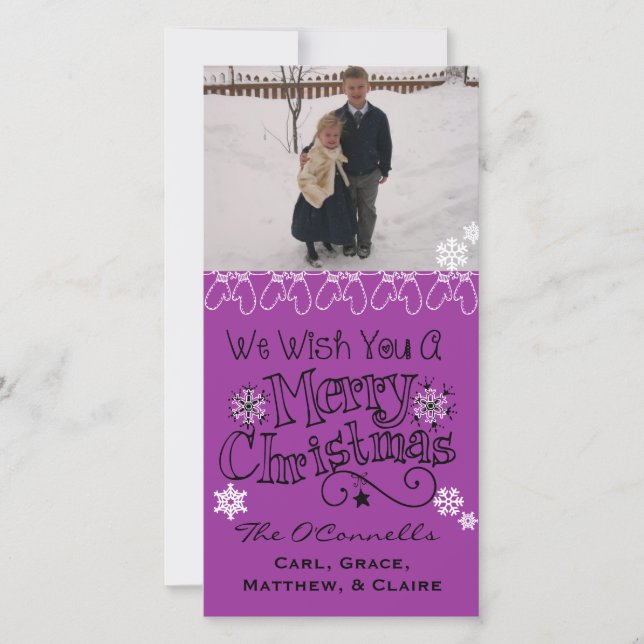 Purple Wish You Merry Christmas Photo Card (Front)