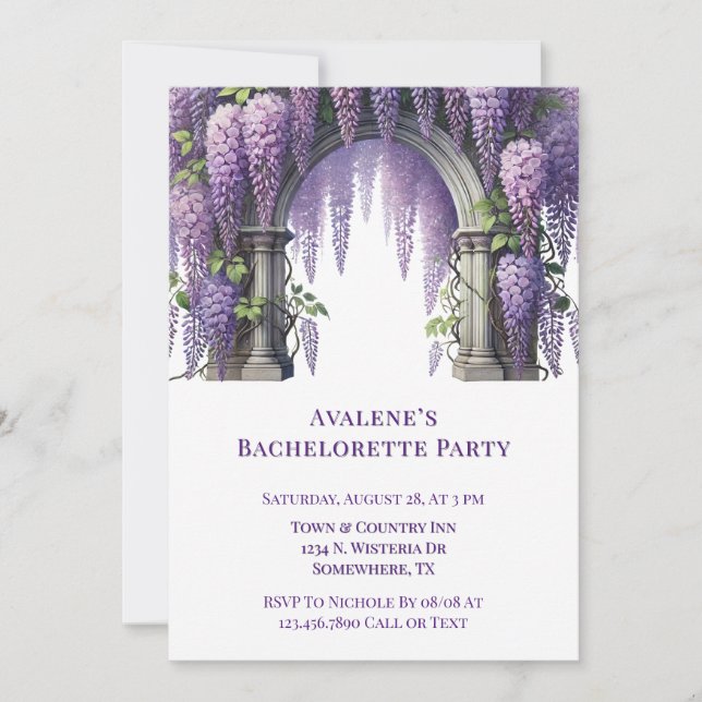 Purple Wisteria Arch Bachelorette Party Invitation (Front)
