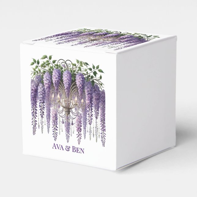 Purple Wisteria Chandelier Wedding Favor Box (Front Side)