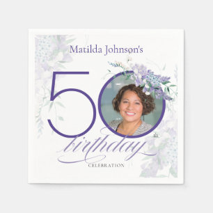 Purple Wisteria Elegant Photo Floral 50th Birthday Napkin