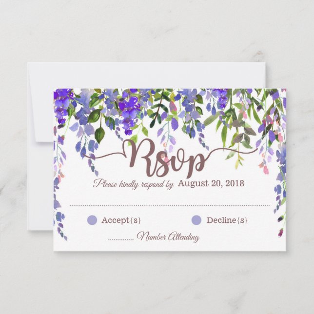 Purple Wisteria Floral Drop Carte RSVP (Devant)
