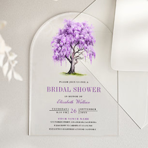 Purple Wisteria Floral Tree Bridal Shower Acrylic Invitations