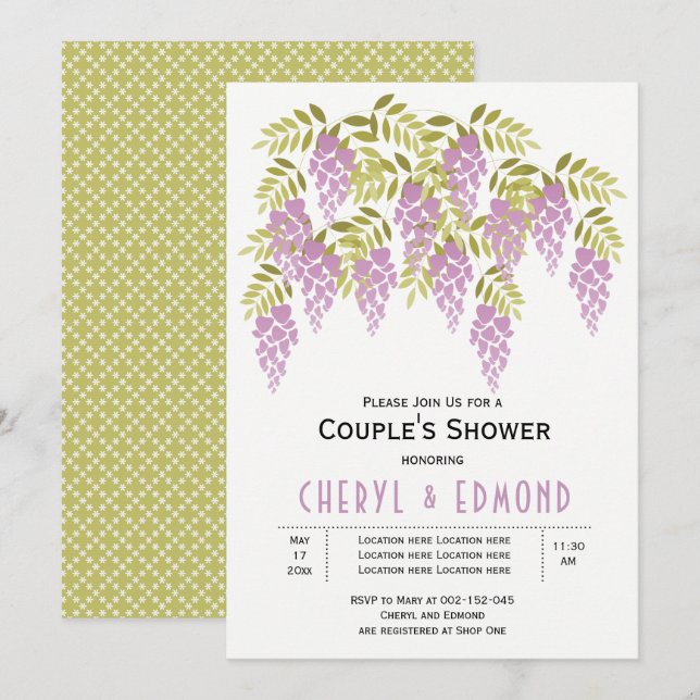 Purple wisteria floral wedding couples shower invitation (Front/Back)