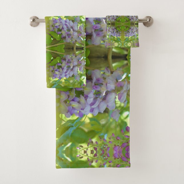 Purple Wisteria Flower Abstract Art Bath Towel Set (Insitu)