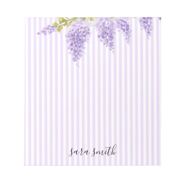 Purple Wisteria Flower Custom Wedding Stripe Notepad (Front)