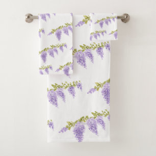 Purple Wisteria Flower Painting Pattern Bath Towel Set