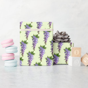 Purple Wisteria Flower Pattern Green Background Wrapping Paper
