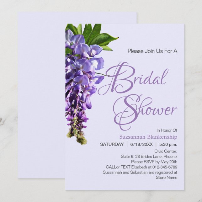 Purple Wisteria Flowers Bridal Shower Template (Front/Back)