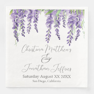 Purple Wisteria Flowers on White Elegant Napkin