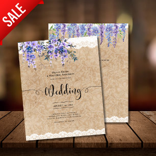 Purple Wisteria Flowers Wedding Rustic Kraft Lace