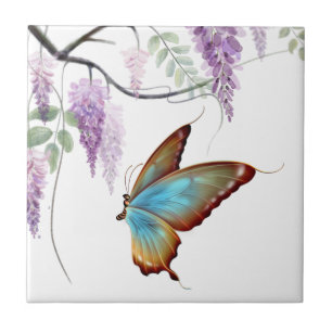 Purple Wisteria Flowy Flowers Butterfly Tile