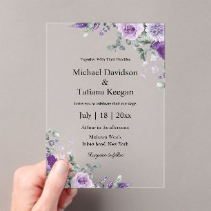 Purple Wisteria Garden Floral Modern Acrylic Invitations