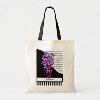 Purple wisteria piano personalized tote bag