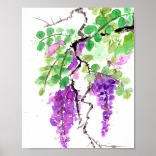Purple Wisteria Watercolor Poster