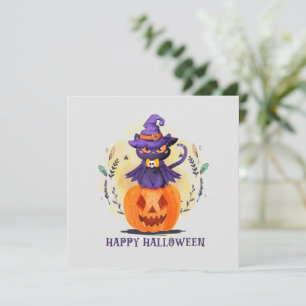 Purple Witch Cat on Pumpkin – Happy Halloween
